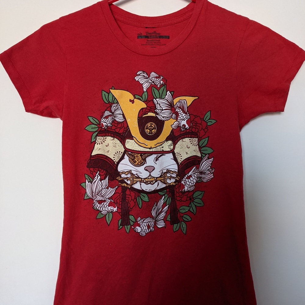 Threadless bountiful catch samurai cat t-shirt size small